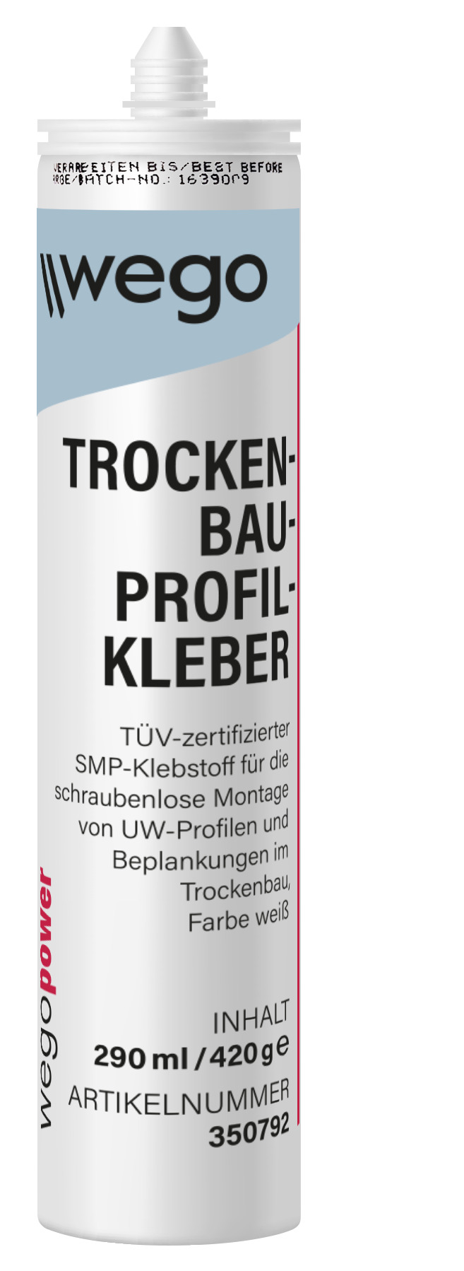 WEGO POWER TROCKENBAU-PROFILKLEBER 290 ML/KARTUSCHE, FARBE WEIß FÜR MONTAGEARBEITEN, TÜV GEPÜFT