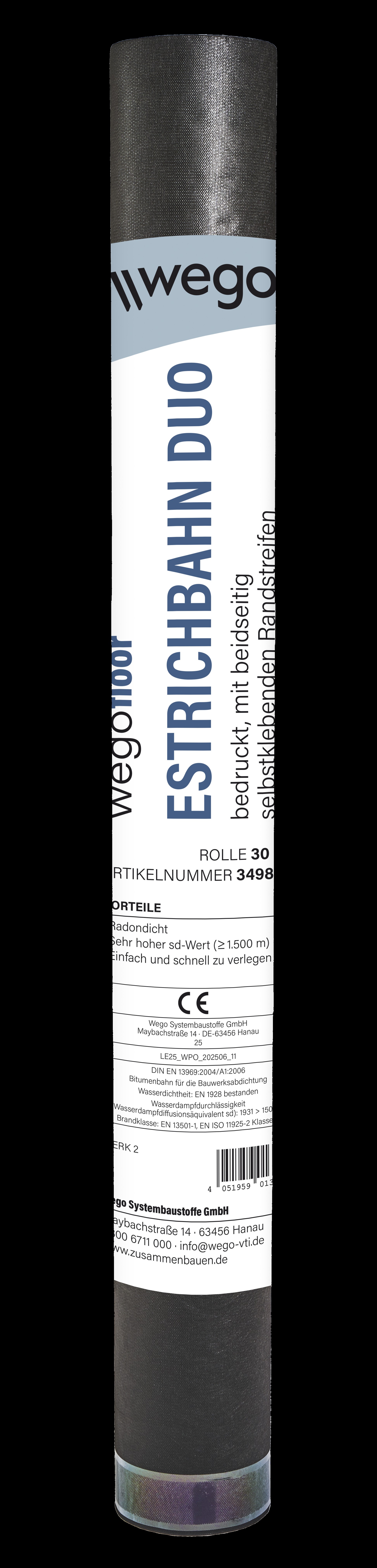 WEGO FLOOR ESTRICHBAHN DUO, 1 X 30 M BEIDSEITIG SELBSTKLEBENDE RANDSTREIFEN BEDRUCKT, SD-WERT > 1.500 M, WERK 2